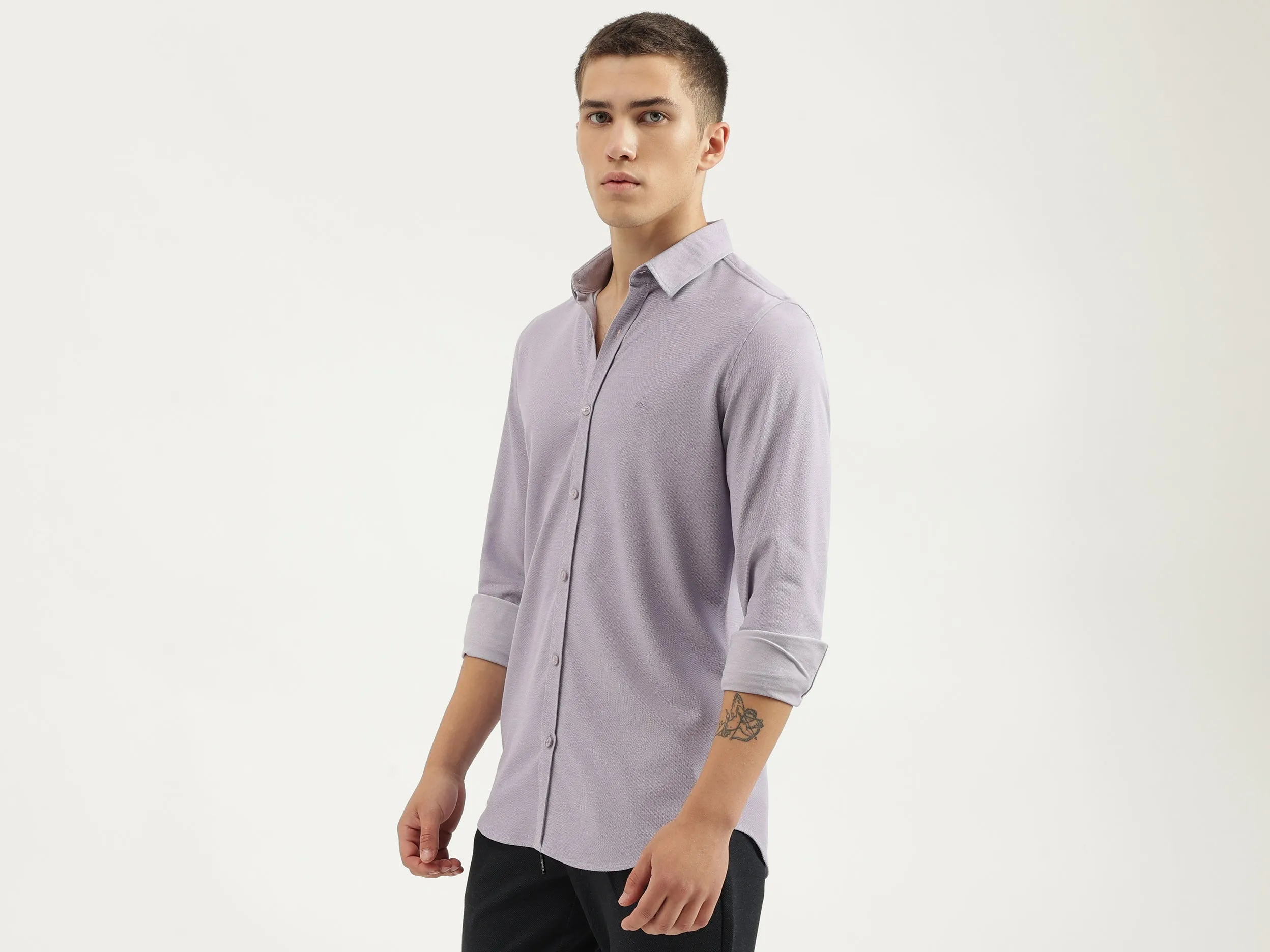 Slim Fit Spread Collar Solid Shirts