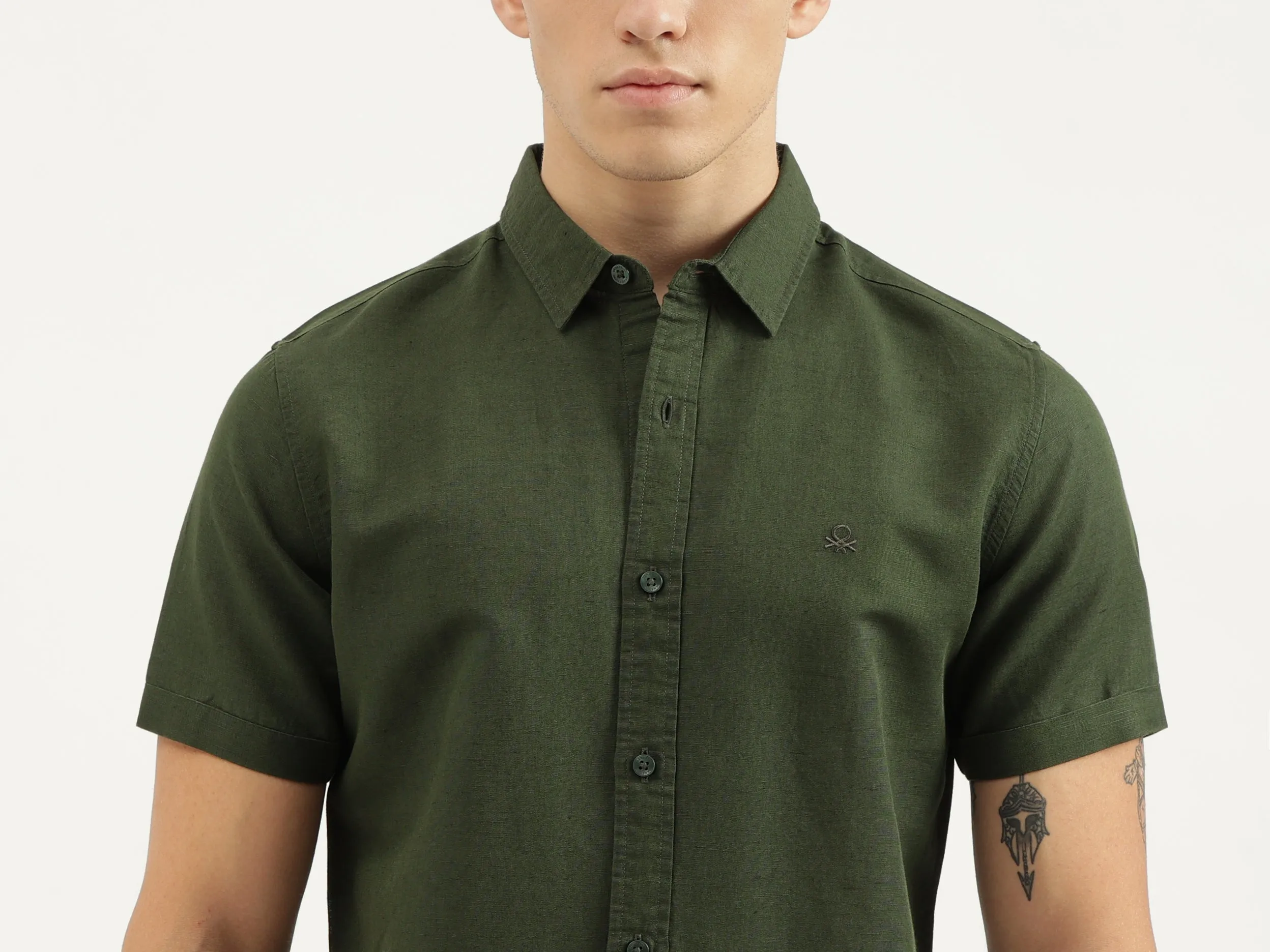 Slim Fit Spread Collar Solid Shirts