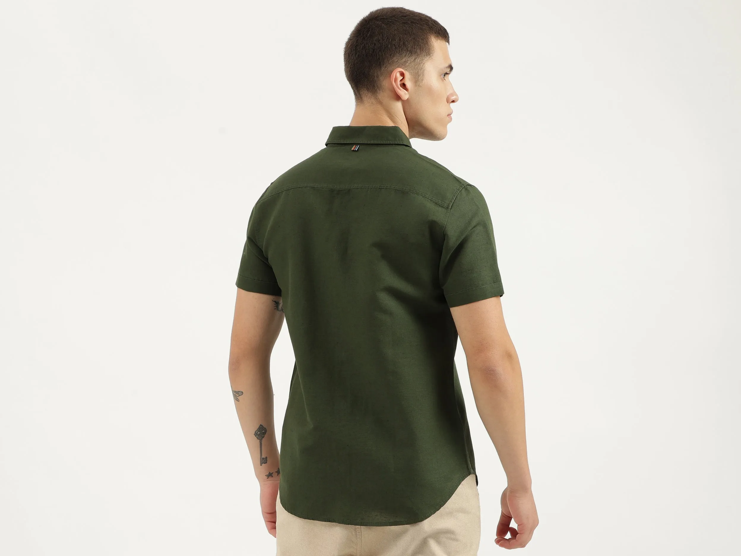 Slim Fit Spread Collar Solid Shirts
