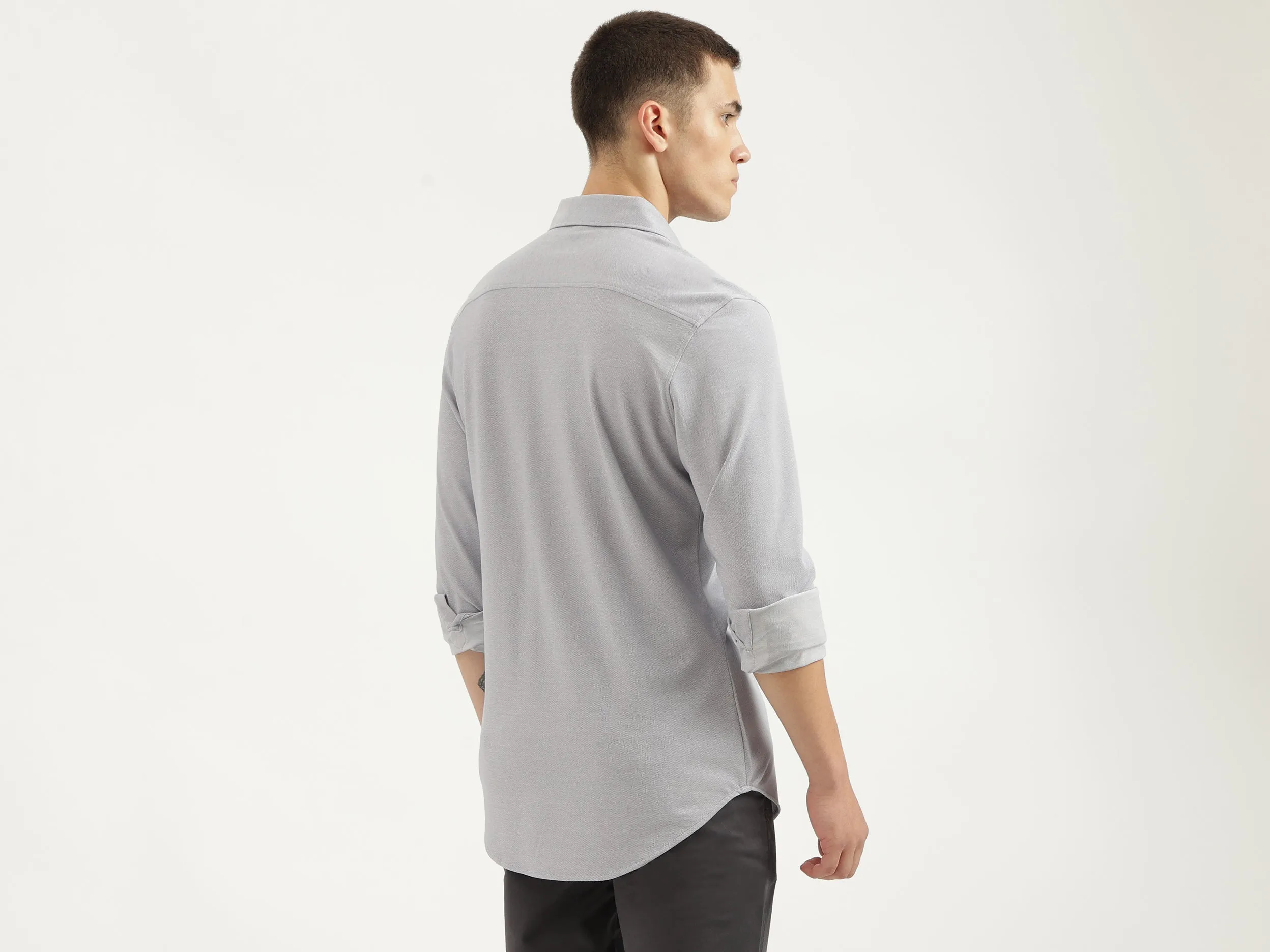 Slim Fit Spread Collar Solid Shirts