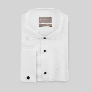 Slim Fit White Pleated Tuxedo Shirt-Turkish Made