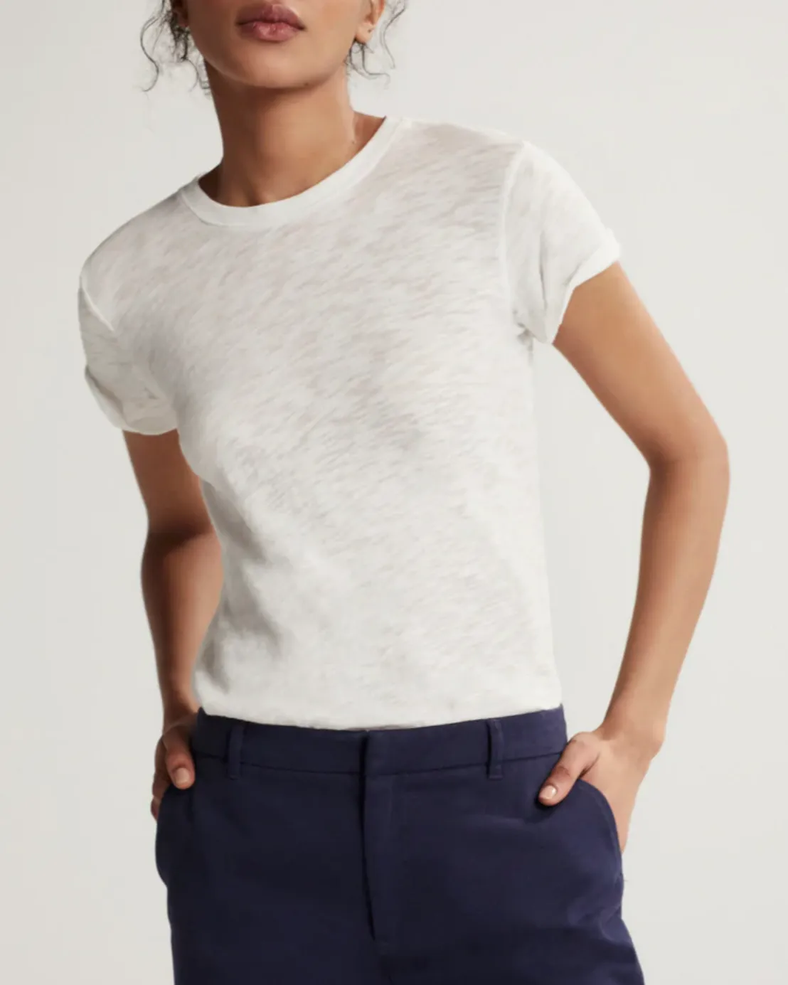 Slub Jersey Schoolboy Crew | White   Midnight   Black