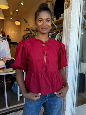 Smith Poplin Top in Dark Scarlet