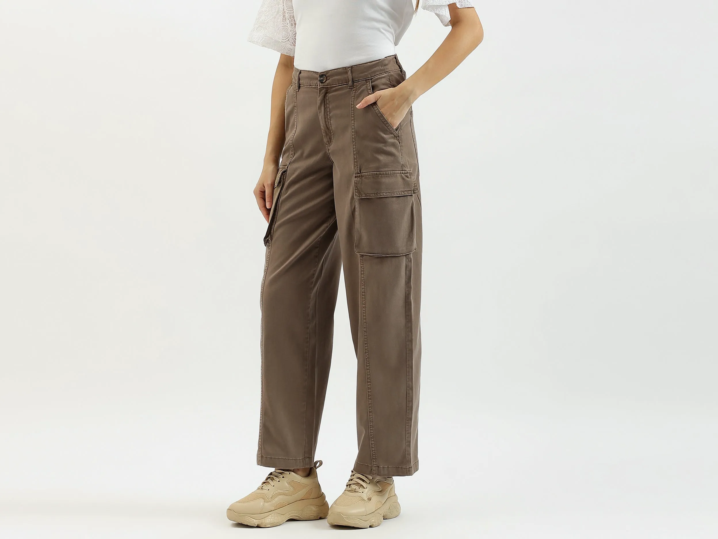 Solid Straight Fit Cargo Pants