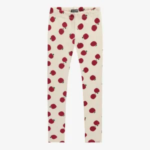 Souris Mini Girls Rib Knit Apple Leggings - Cream