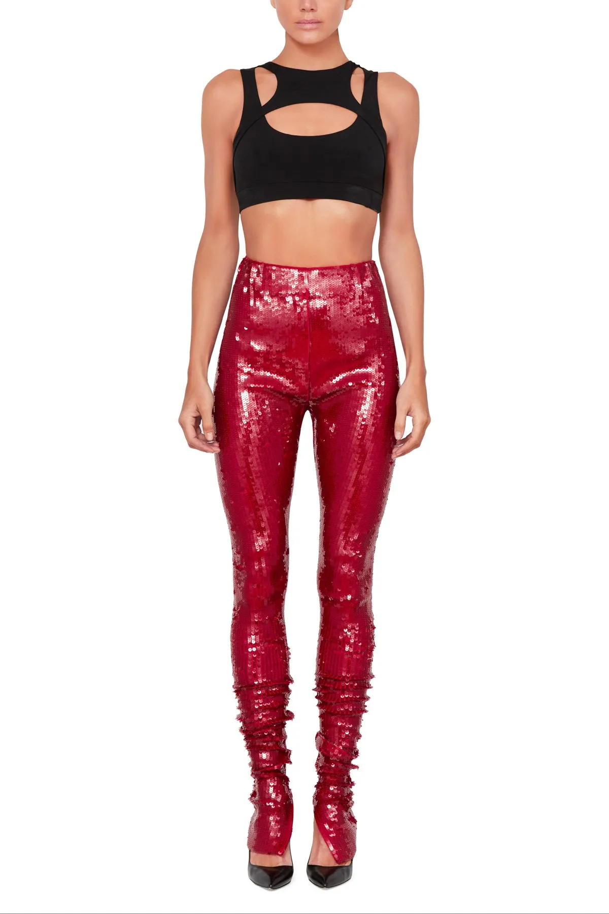 Stretch Sequin Legging With Ankle Zip Up