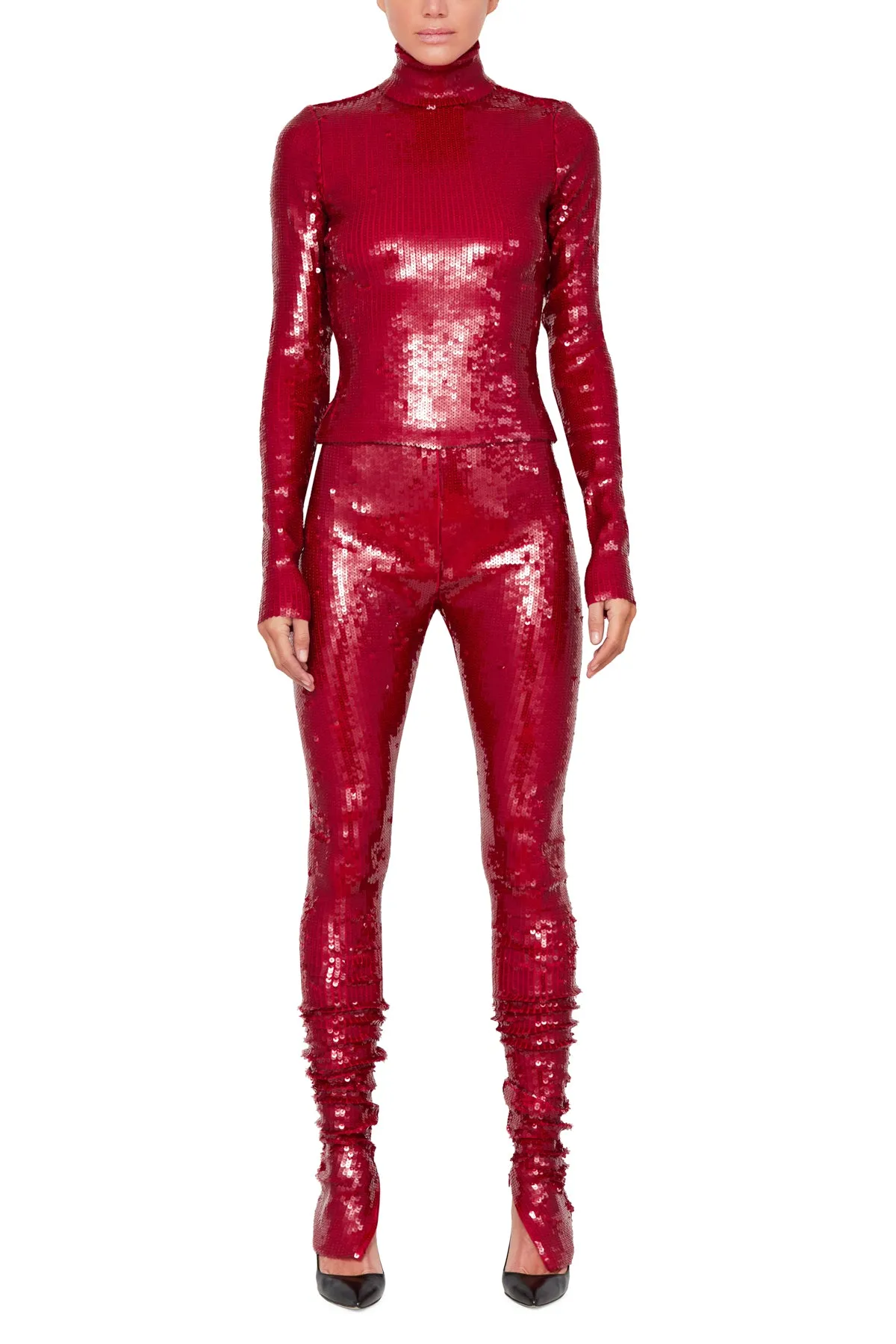 Stretch Sequin Legging With Ankle Zip Up