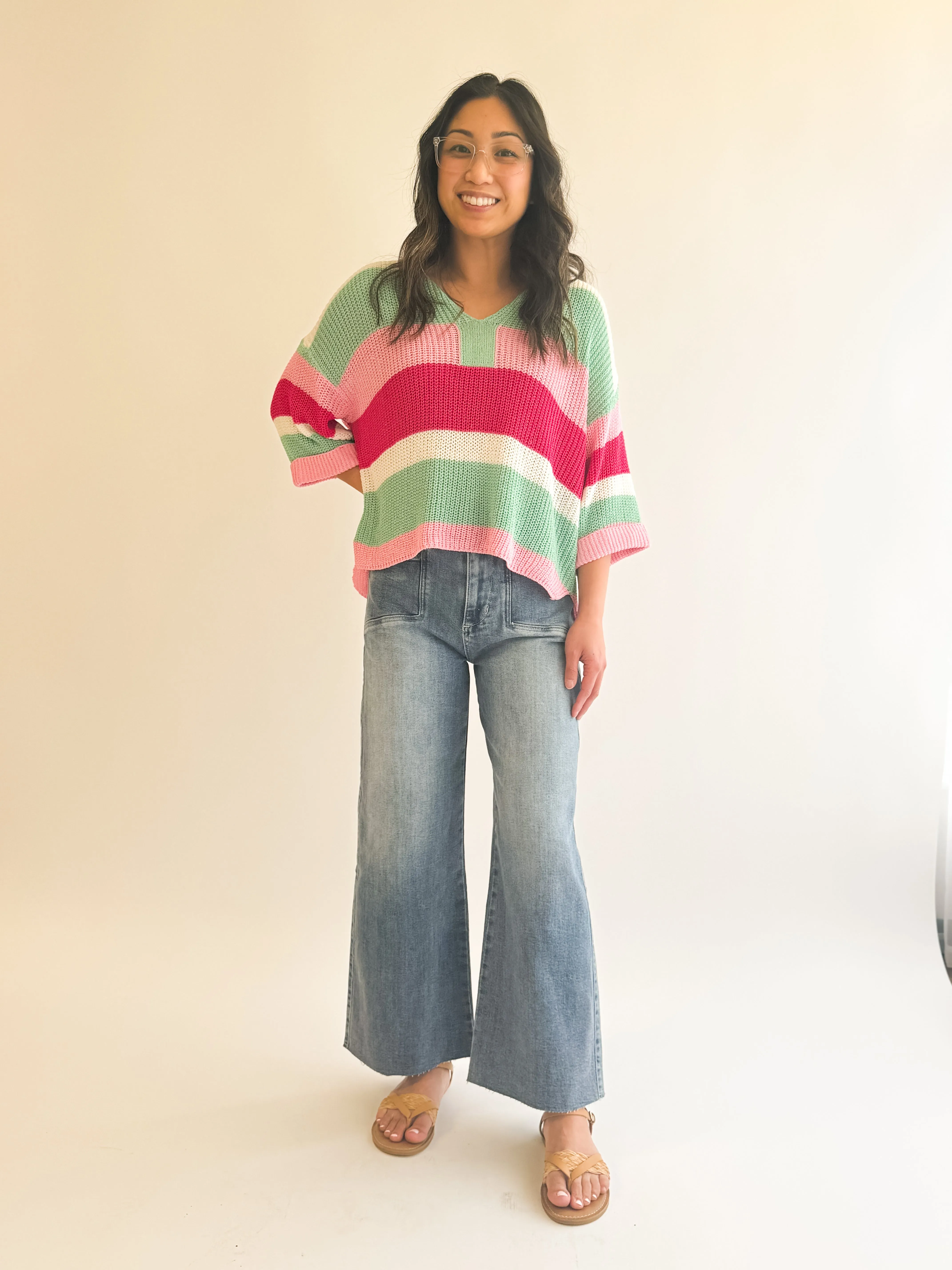 Stripe Half Sleeve Sweater