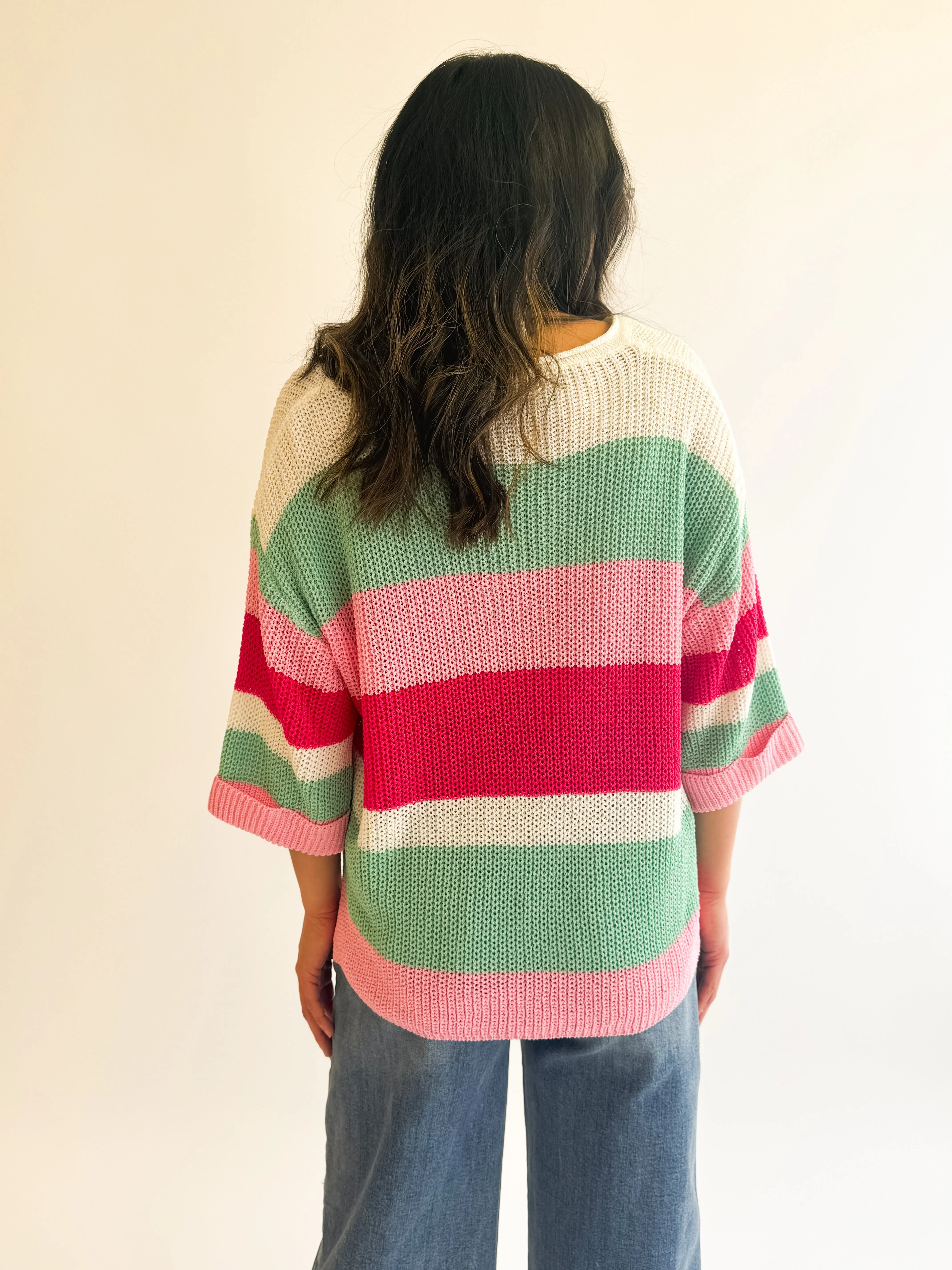 Stripe Half Sleeve Sweater