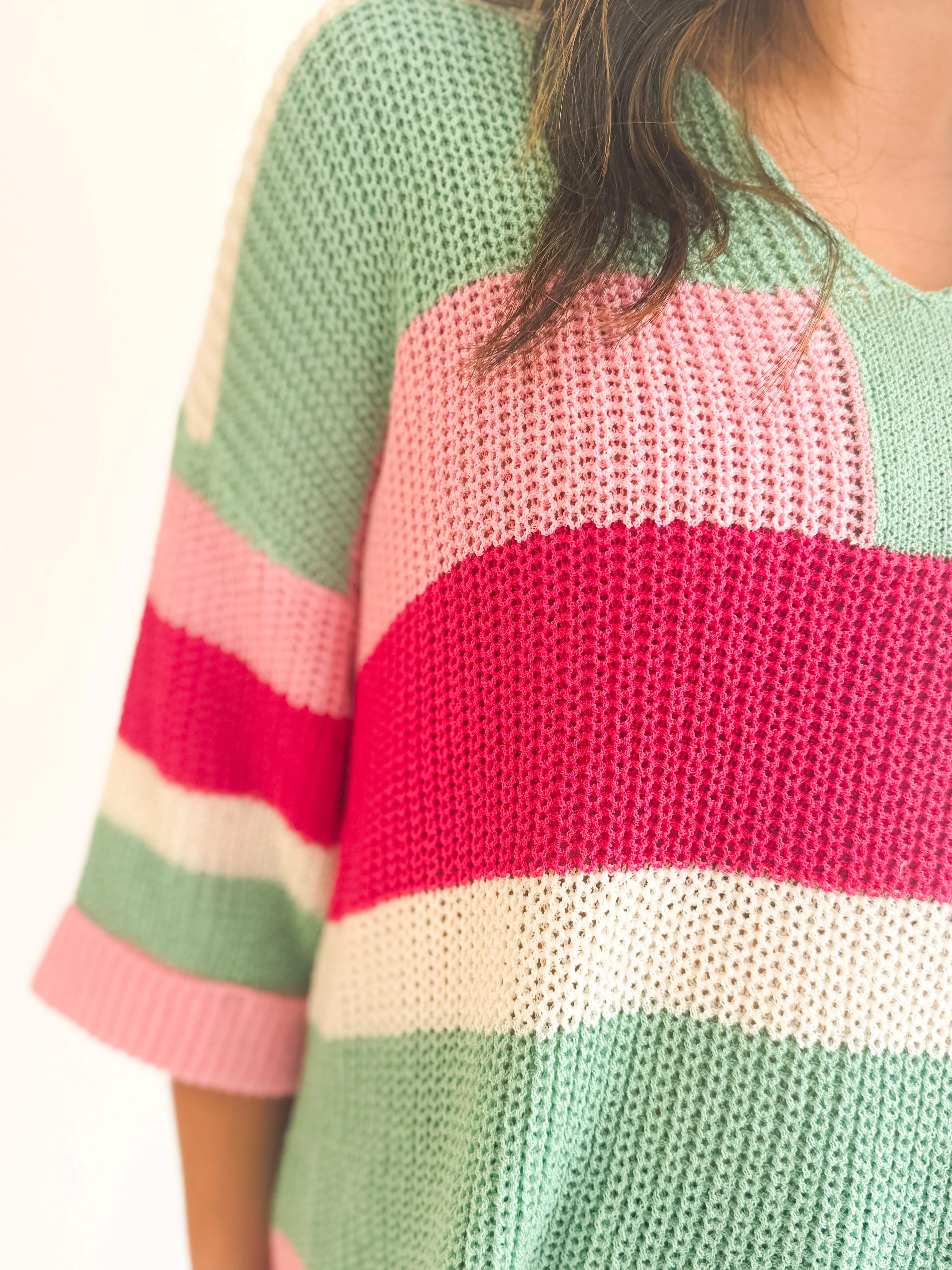 Stripe Half Sleeve Sweater