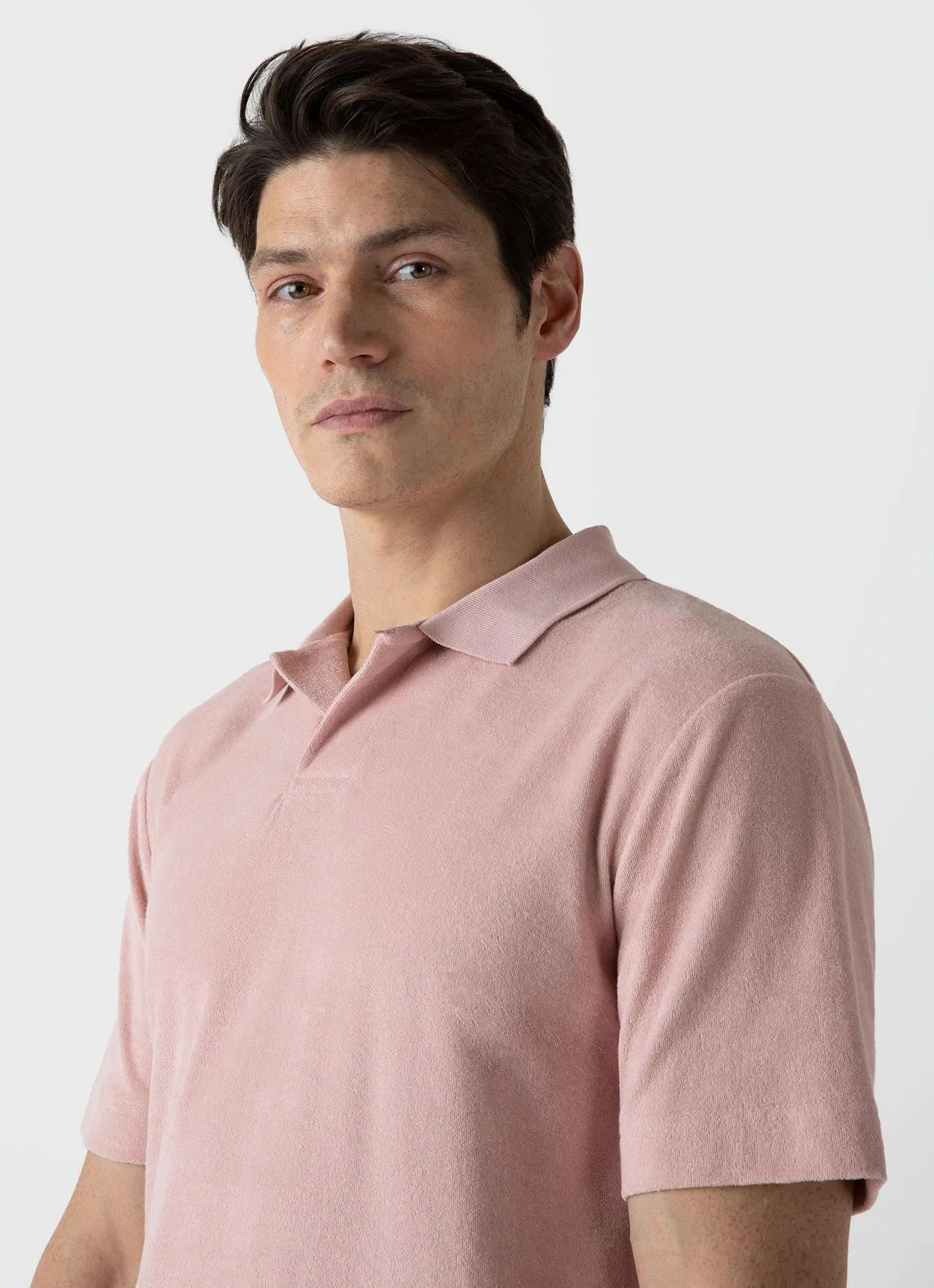 Sunspel Towelling Polo Shirt Shell Pink