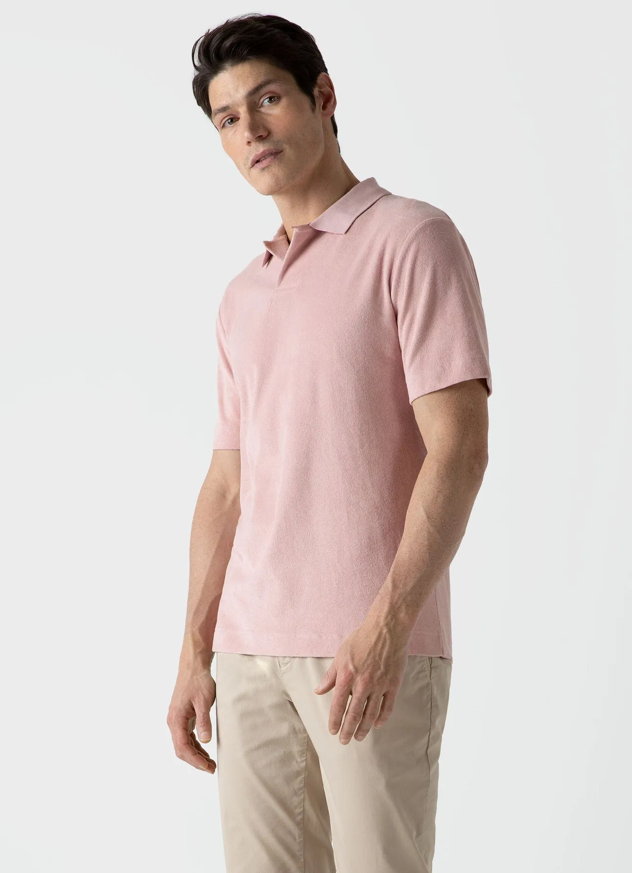 Sunspel Towelling Polo Shirt Shell Pink