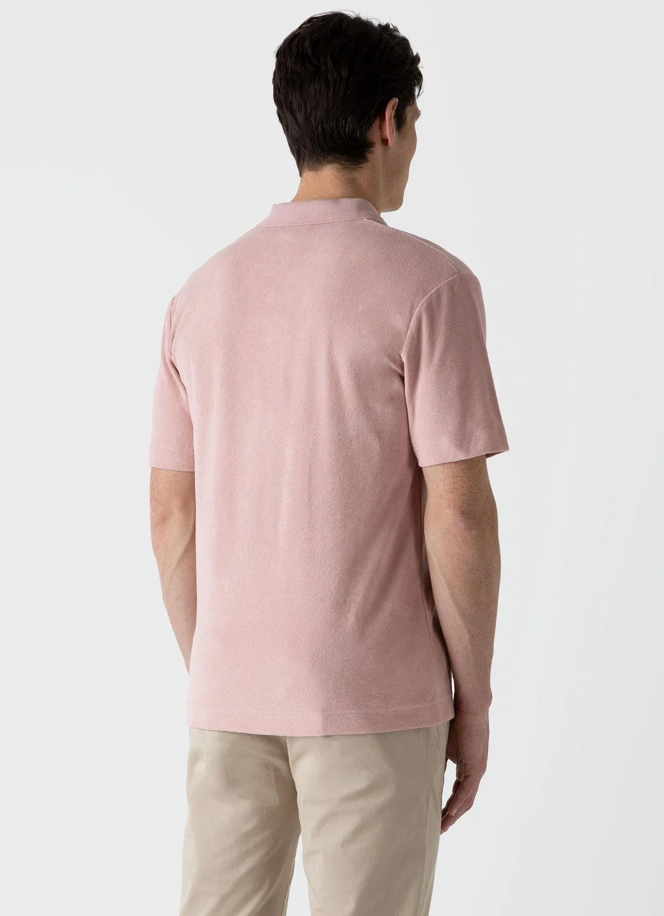 Sunspel Towelling Polo Shirt Shell Pink