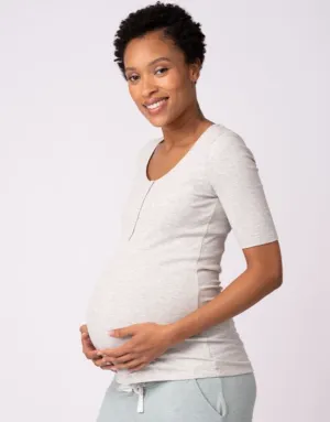 Suri Light Grey Ribbed Maternity & Nursing Top