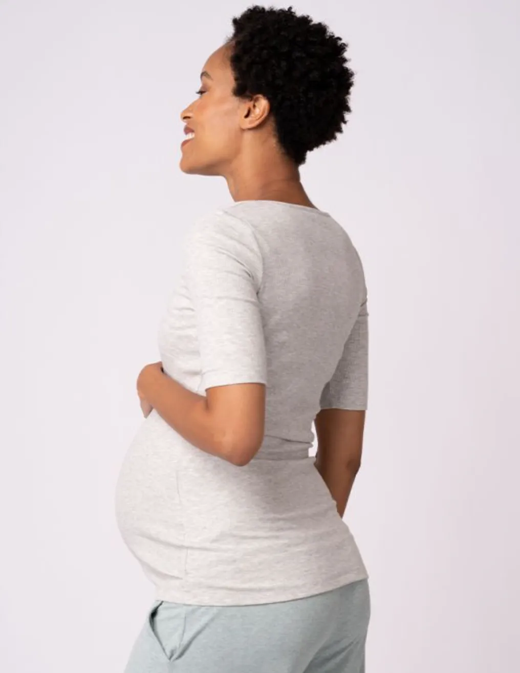 Suri Light Grey Ribbed Maternity & Nursing Top