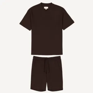 Thermal Waffle Knit Tee & Shorts Set - Hot Fudge