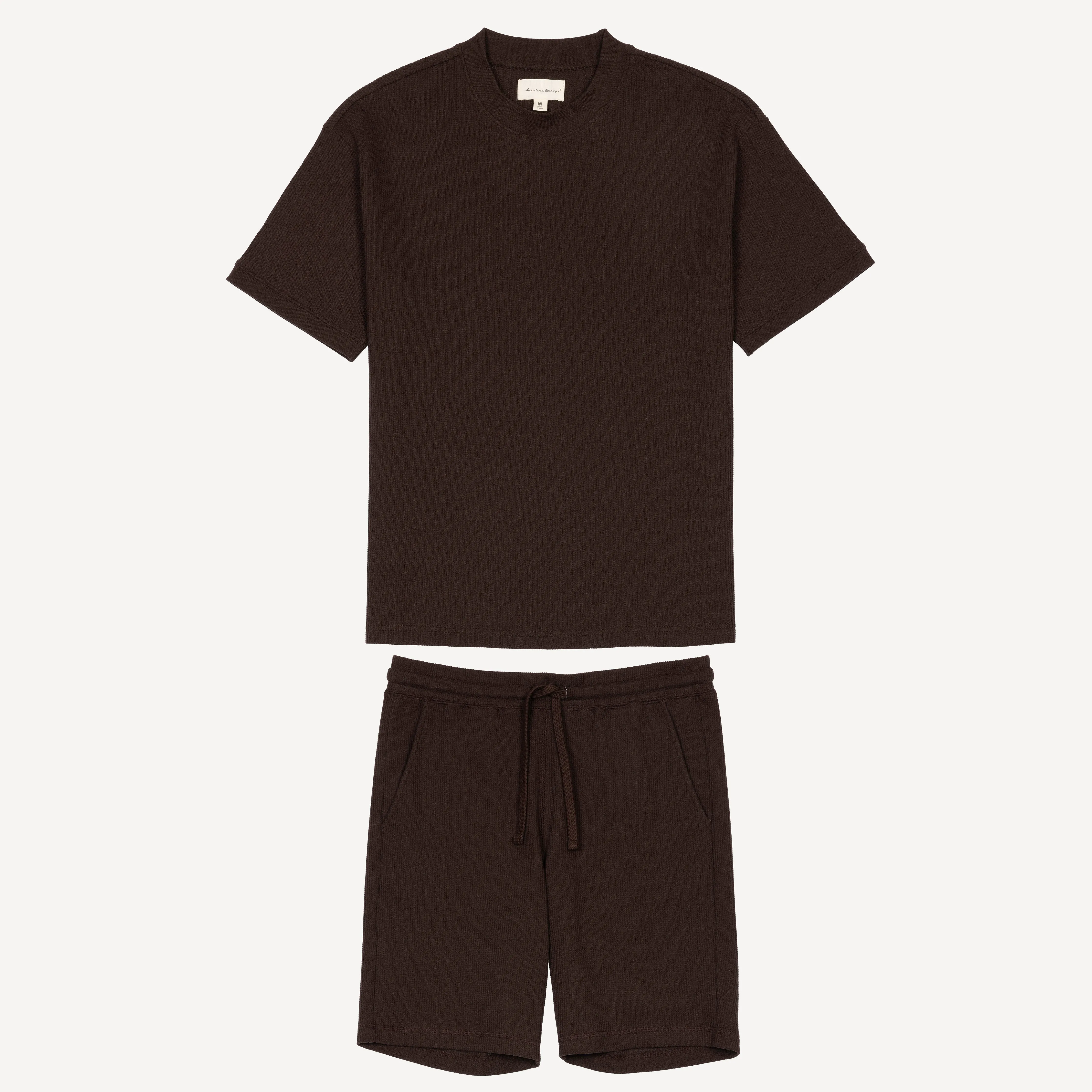 Thermal Waffle Knit Tee & Shorts Set - Hot Fudge