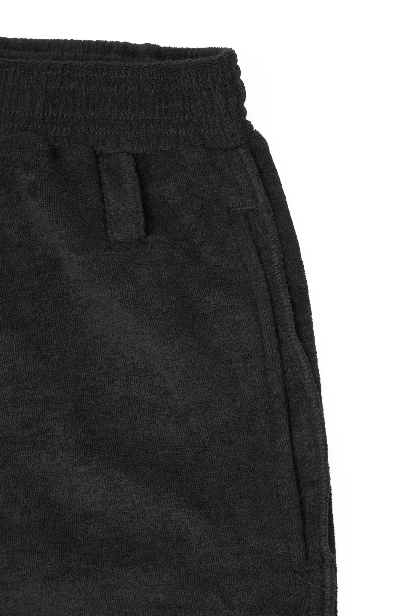 TOWEL TERRY RAW HEM SWEATSHORTS IN CHARCOAL GREY