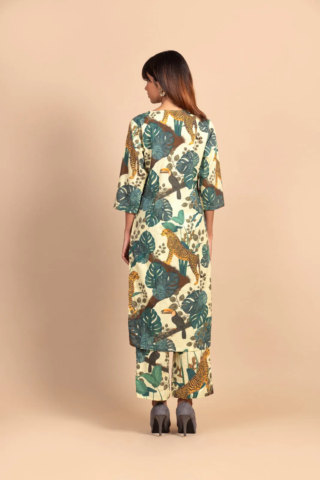 Tropical Cheetah Print Kurta Set