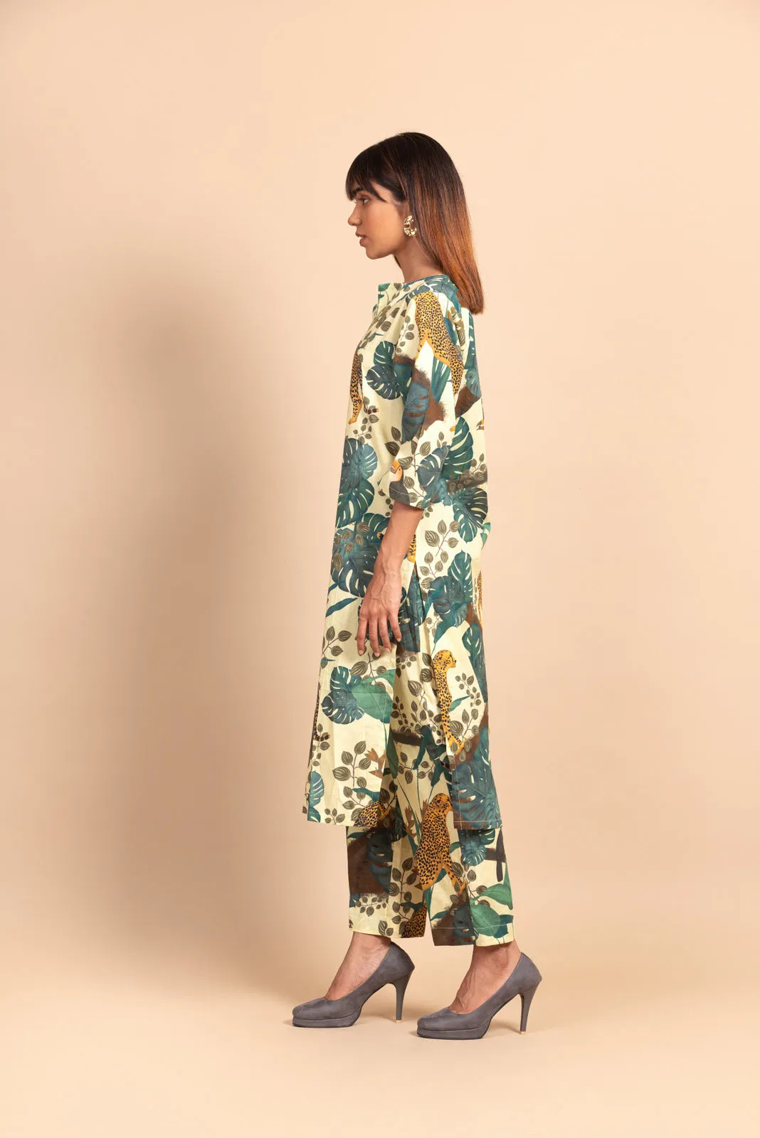 Tropical Cheetah Print Kurta Set
