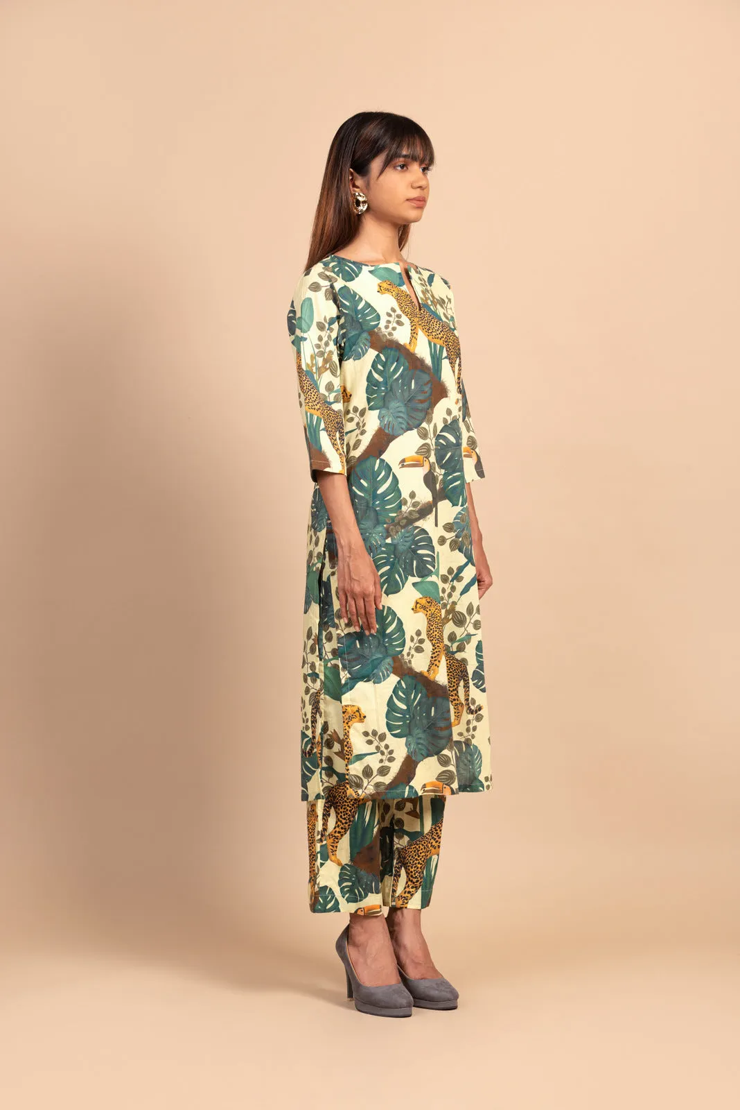 Tropical Cheetah Print Kurta Set