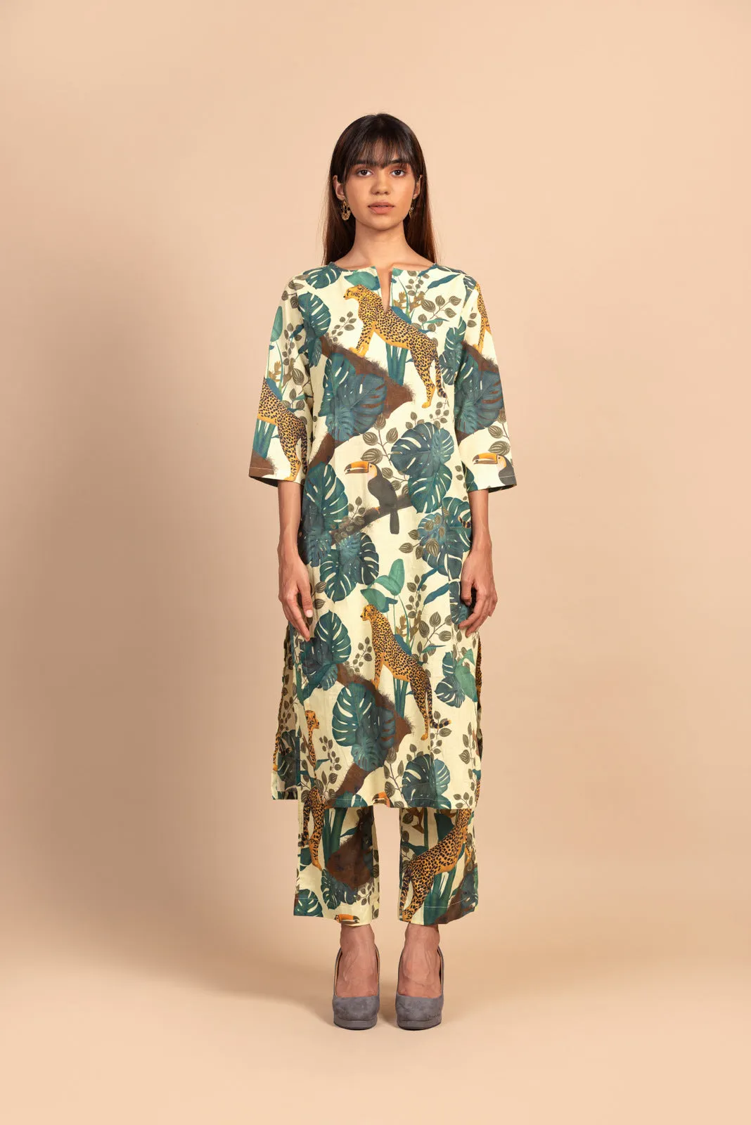 Tropical Cheetah Print Kurta Set