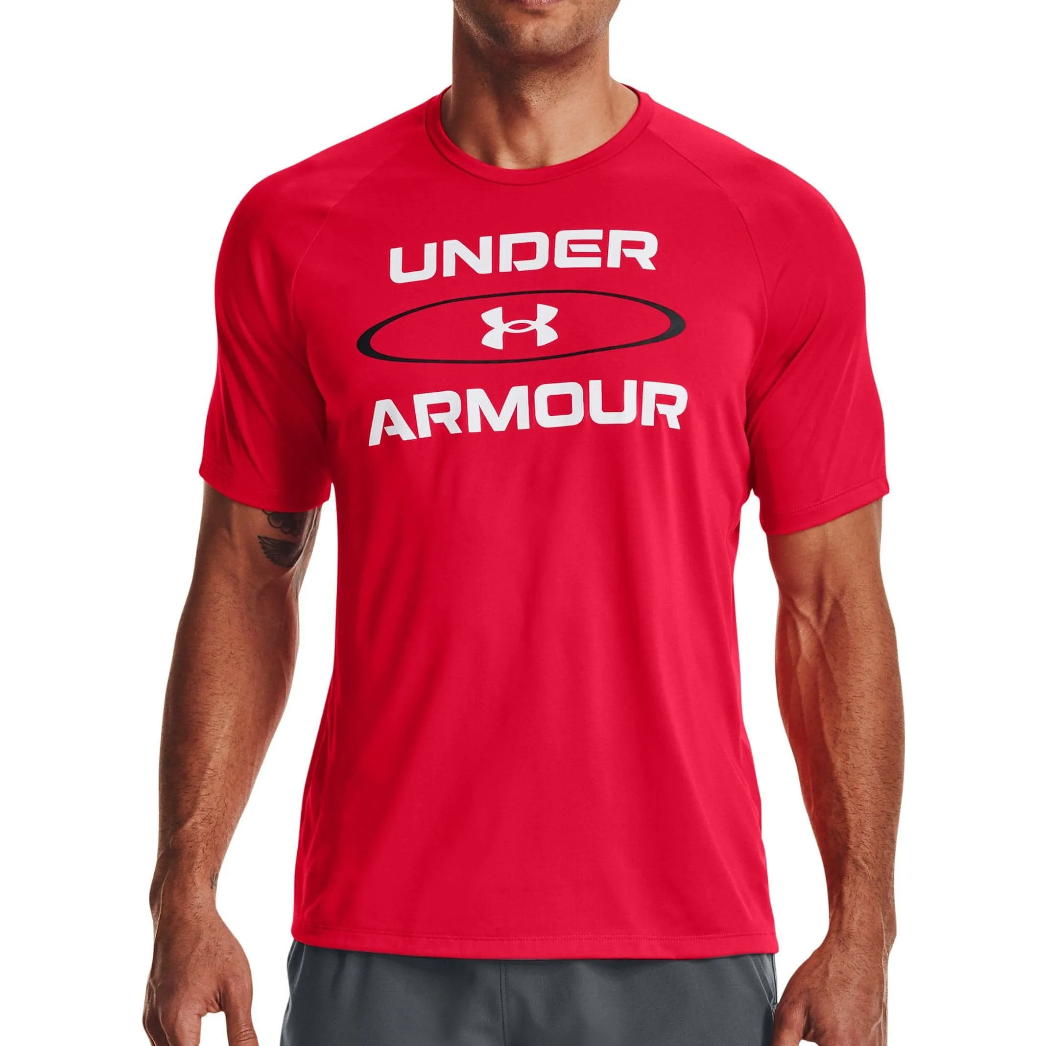 Under Armour Tech 2.0 Wordmark Graphic Short Sleeve Mens Training Top - Red