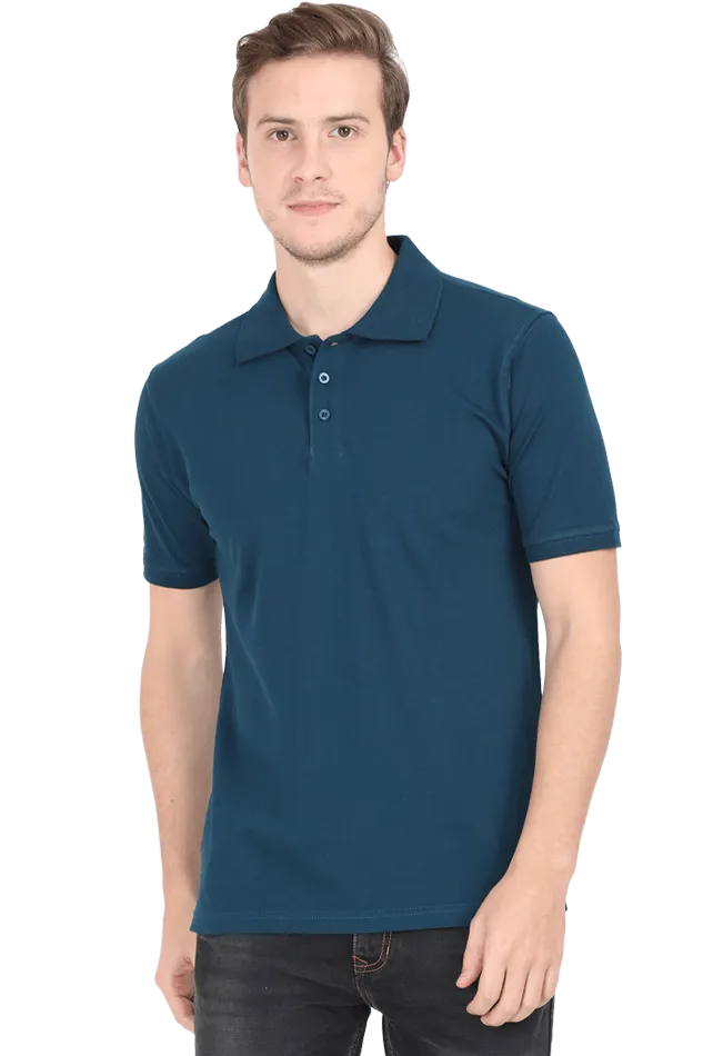 Unisex Petrol Blue Cotton Polo T-Shirt