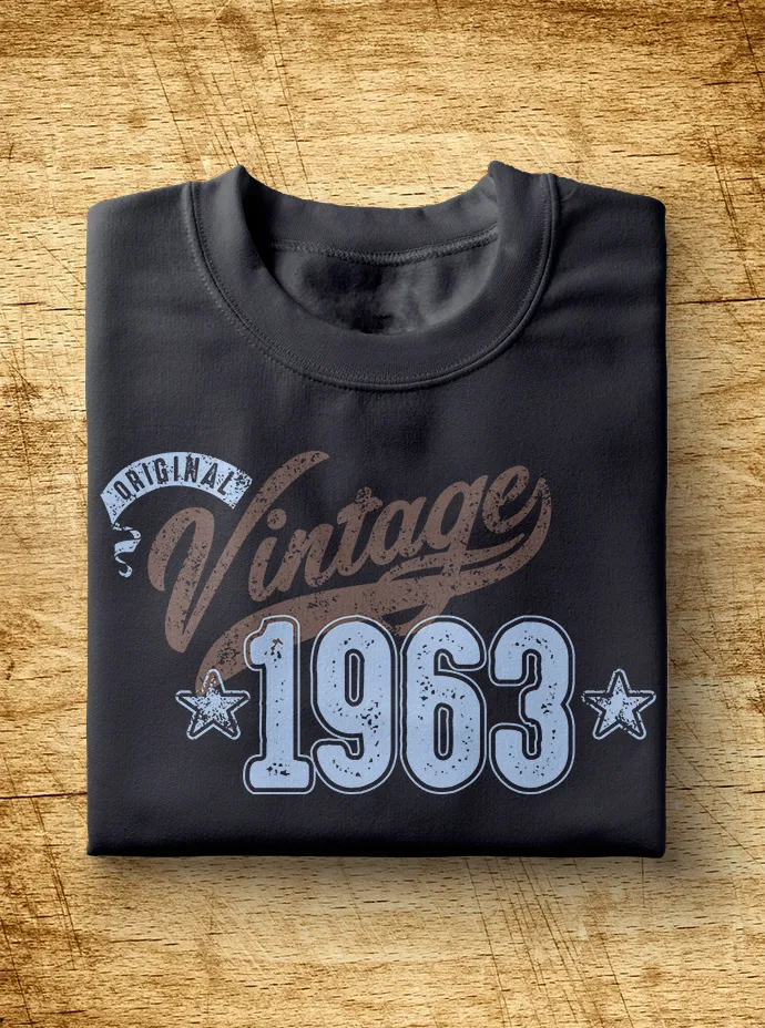 Unisex Year of Birth, 1963, "Vintage" Typographic T-Shirt
