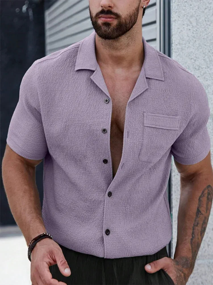 UrbanEdge Sommerhemd Britischer Stil Kurzarm Slim Fit