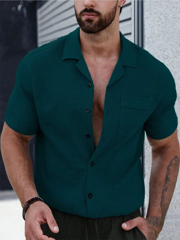 UrbanEdge Sommerhemd Britischer Stil Kurzarm Slim Fit