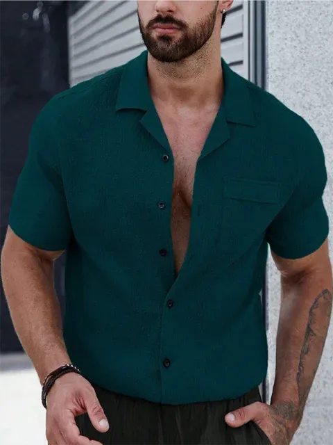UrbanEdge Sommerhemd Britischer Stil Kurzarm Slim Fit