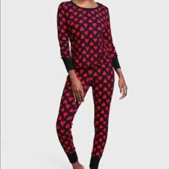 Victoria's Secret 2pc Pajama set  red hearts meduim Reqular