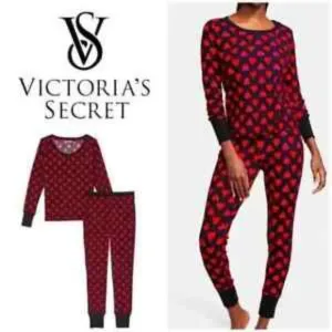 Victoria's Secret 2pc Pajama set  red hearts meduim Reqular