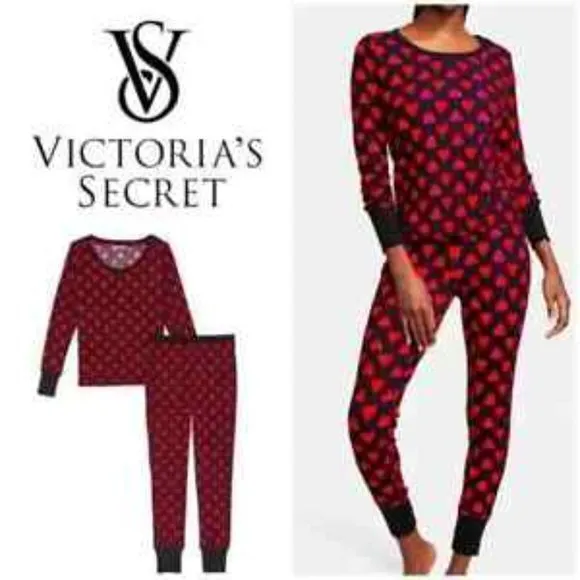 Victoria's Secret 2pc Pajama set  red hearts meduim Reqular