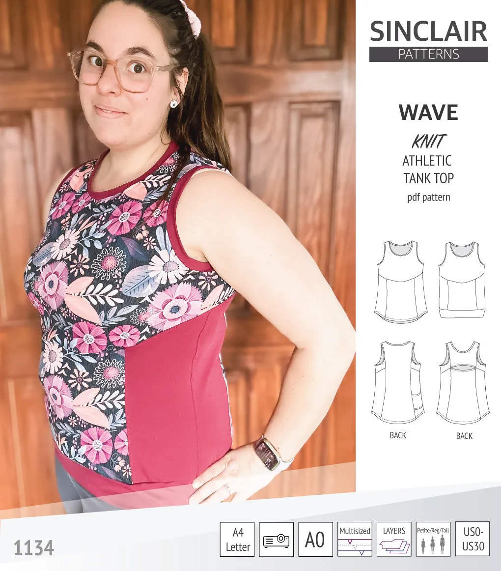 Wave athletic knit tank top with waistline shaping (PDF)