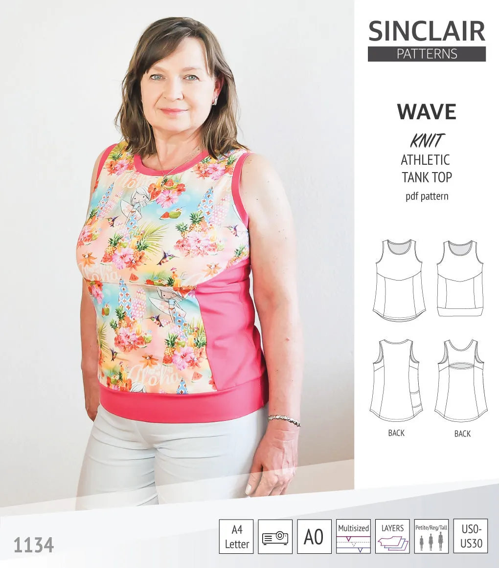 Wave athletic knit tank top with waistline shaping (PDF)