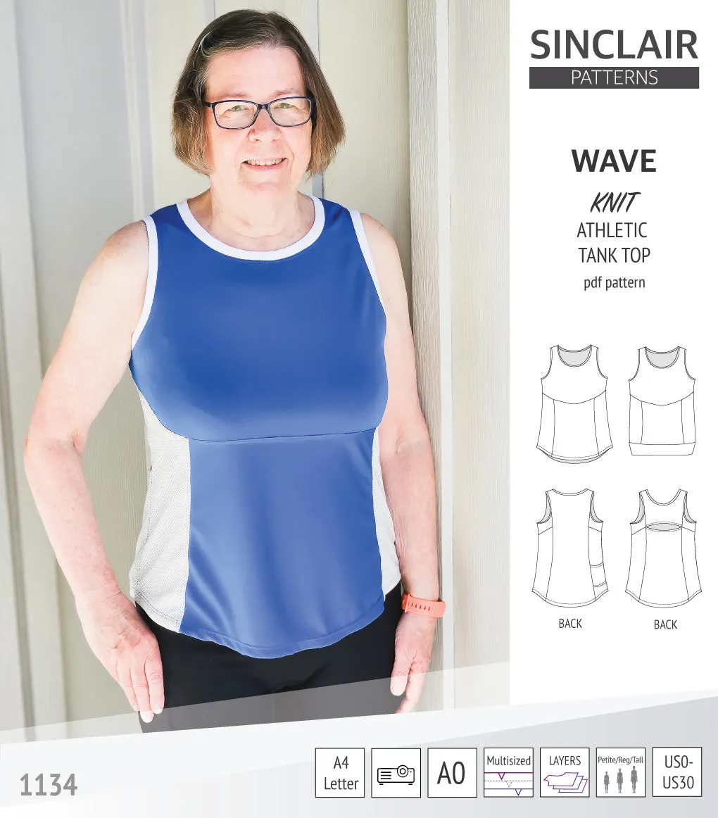 Wave athletic knit tank top with waistline shaping (PDF)