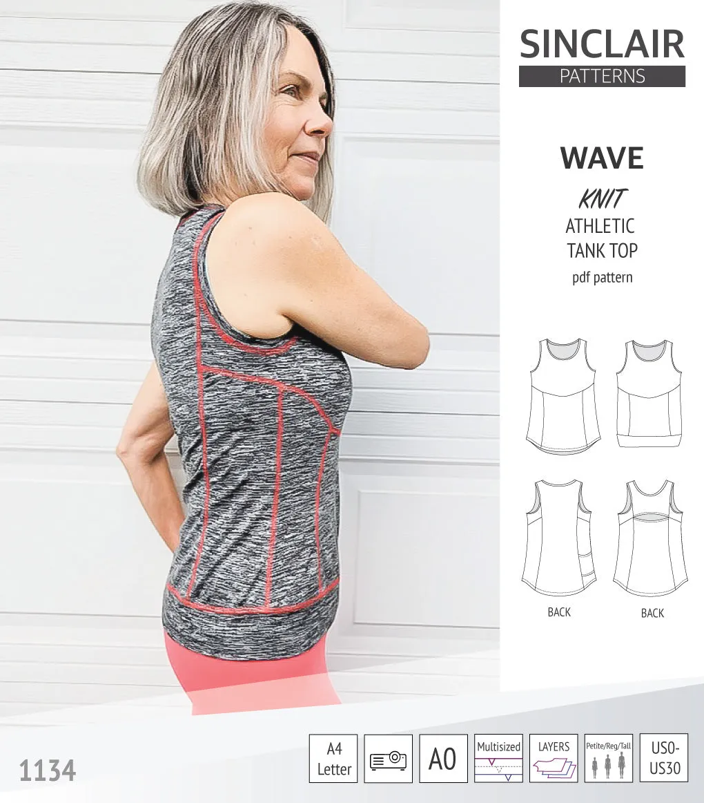 Wave athletic knit tank top with waistline shaping (PDF)