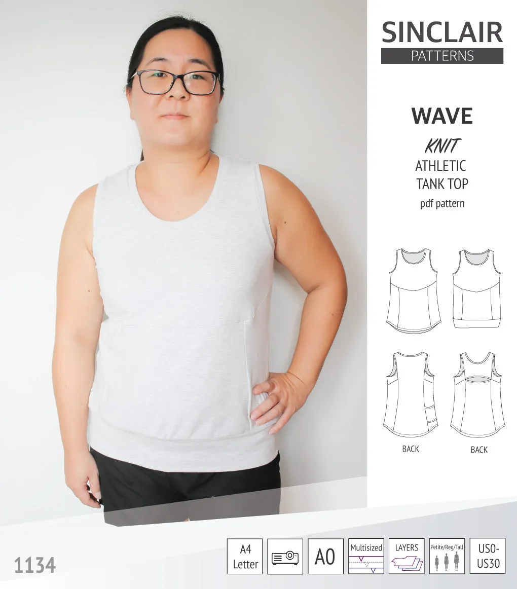 Wave athletic knit tank top with waistline shaping (PDF)