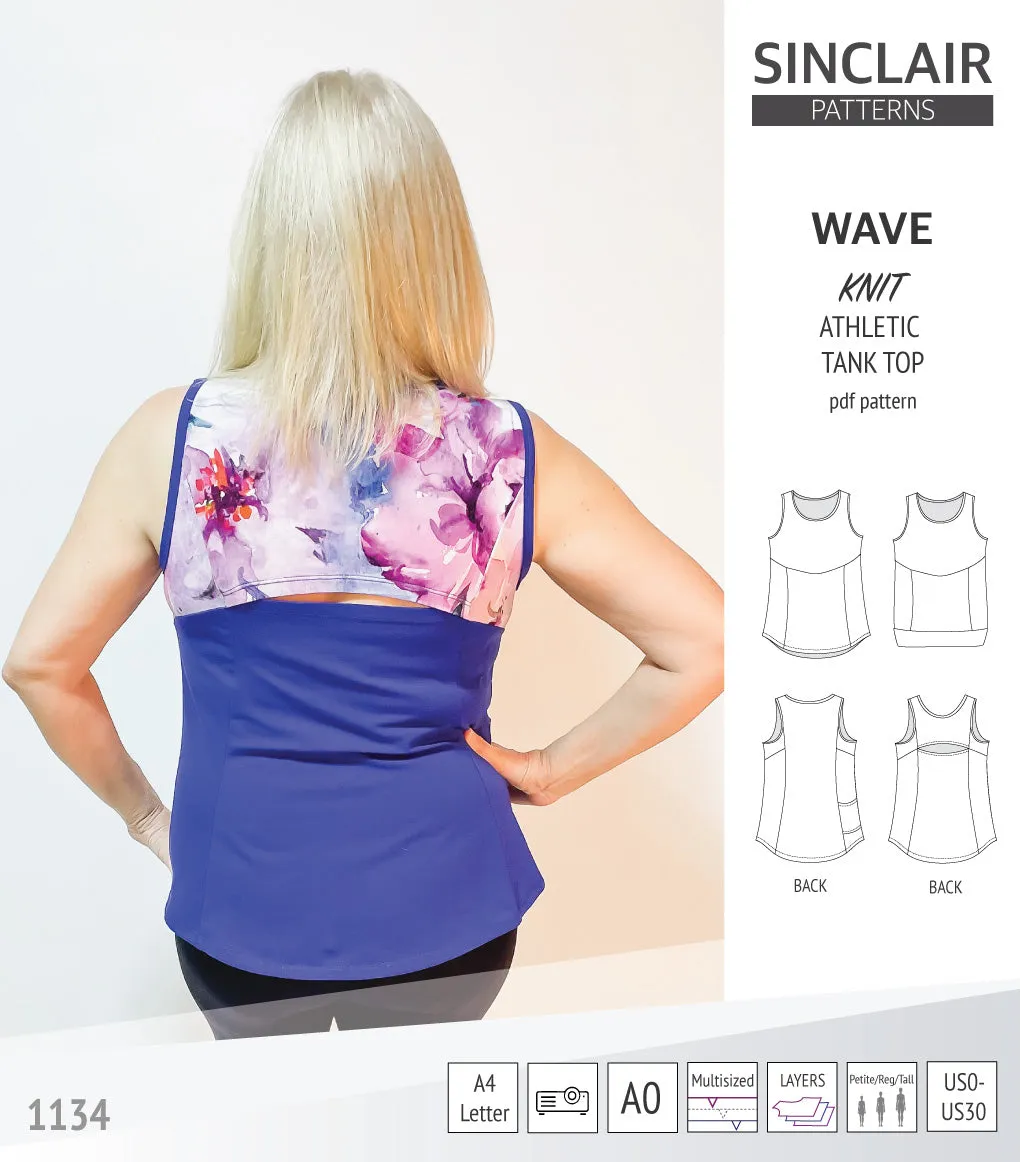 Wave athletic knit tank top with waistline shaping (PDF)