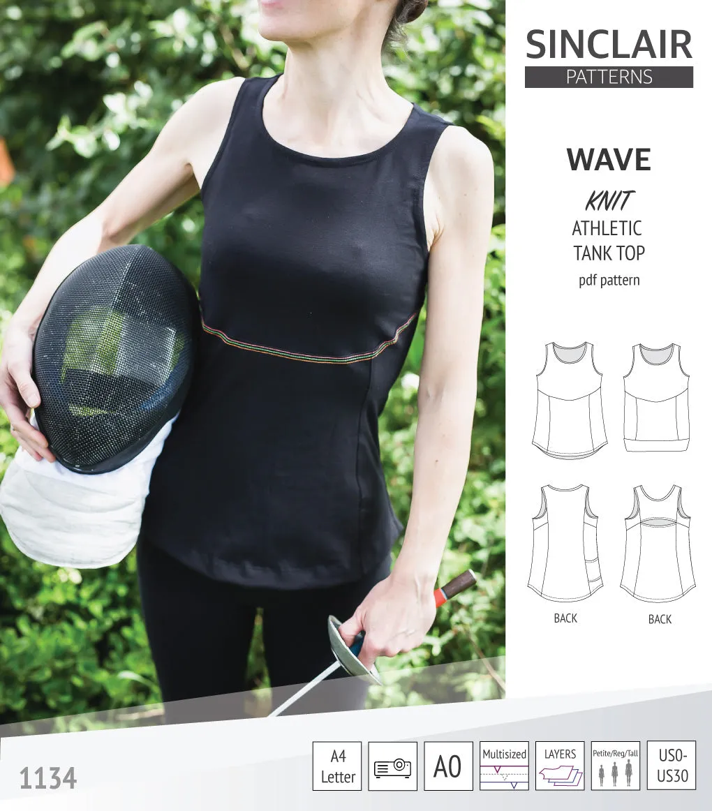 Wave athletic knit tank top with waistline shaping (PDF)