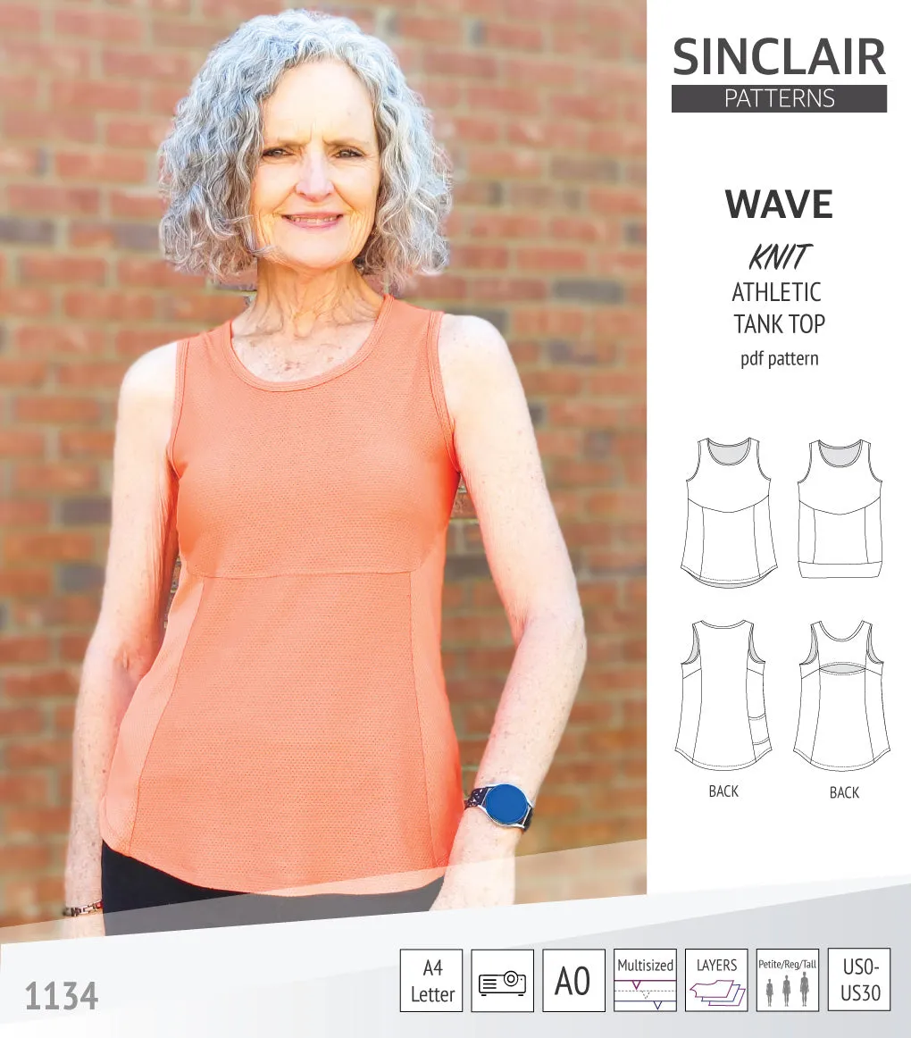Wave athletic knit tank top with waistline shaping (PDF)