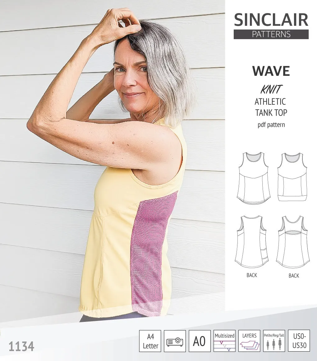 Wave athletic knit tank top with waistline shaping (PDF)