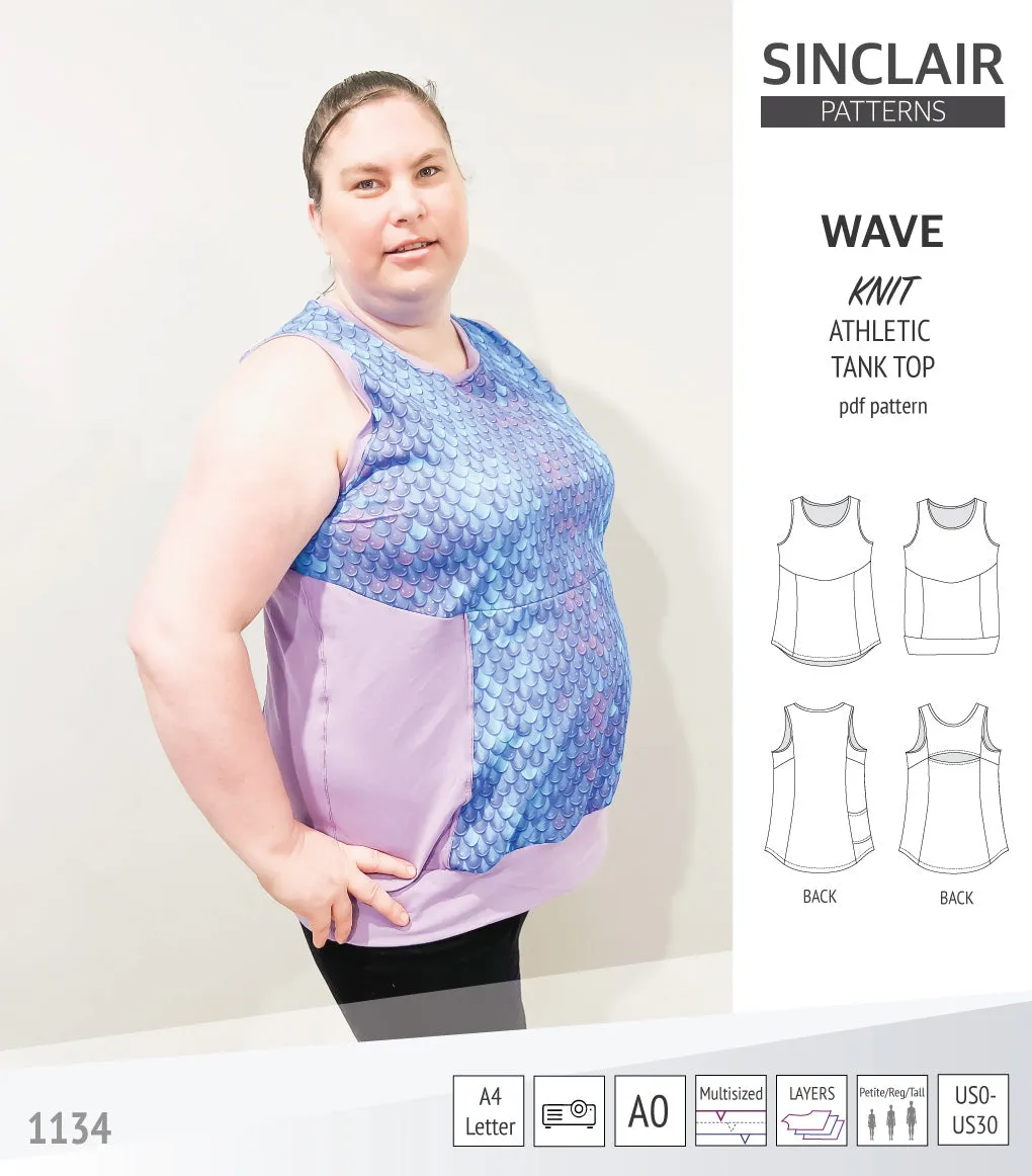 Wave athletic knit tank top with waistline shaping (PDF)