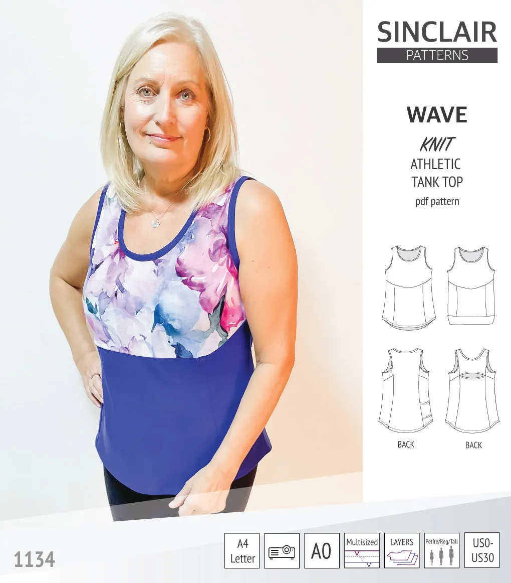 Wave athletic knit tank top with waistline shaping (PDF)