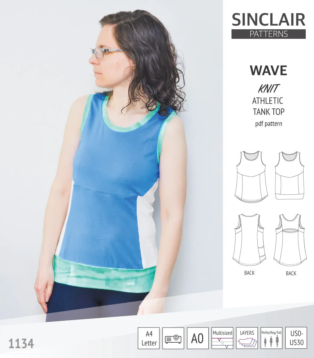 Wave athletic knit tank top with waistline shaping (PDF)