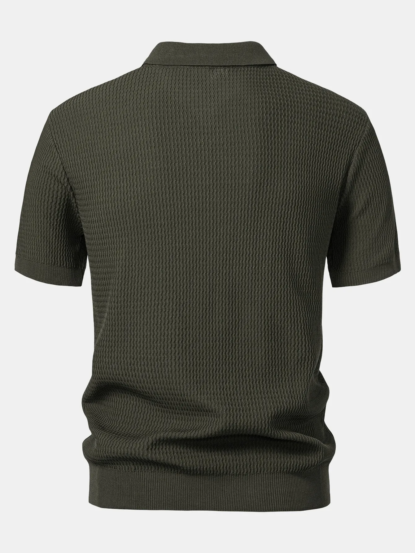 Wave Jacquard Knit V Neck Polo Shirt & Straight Leg Ribbed Pants
