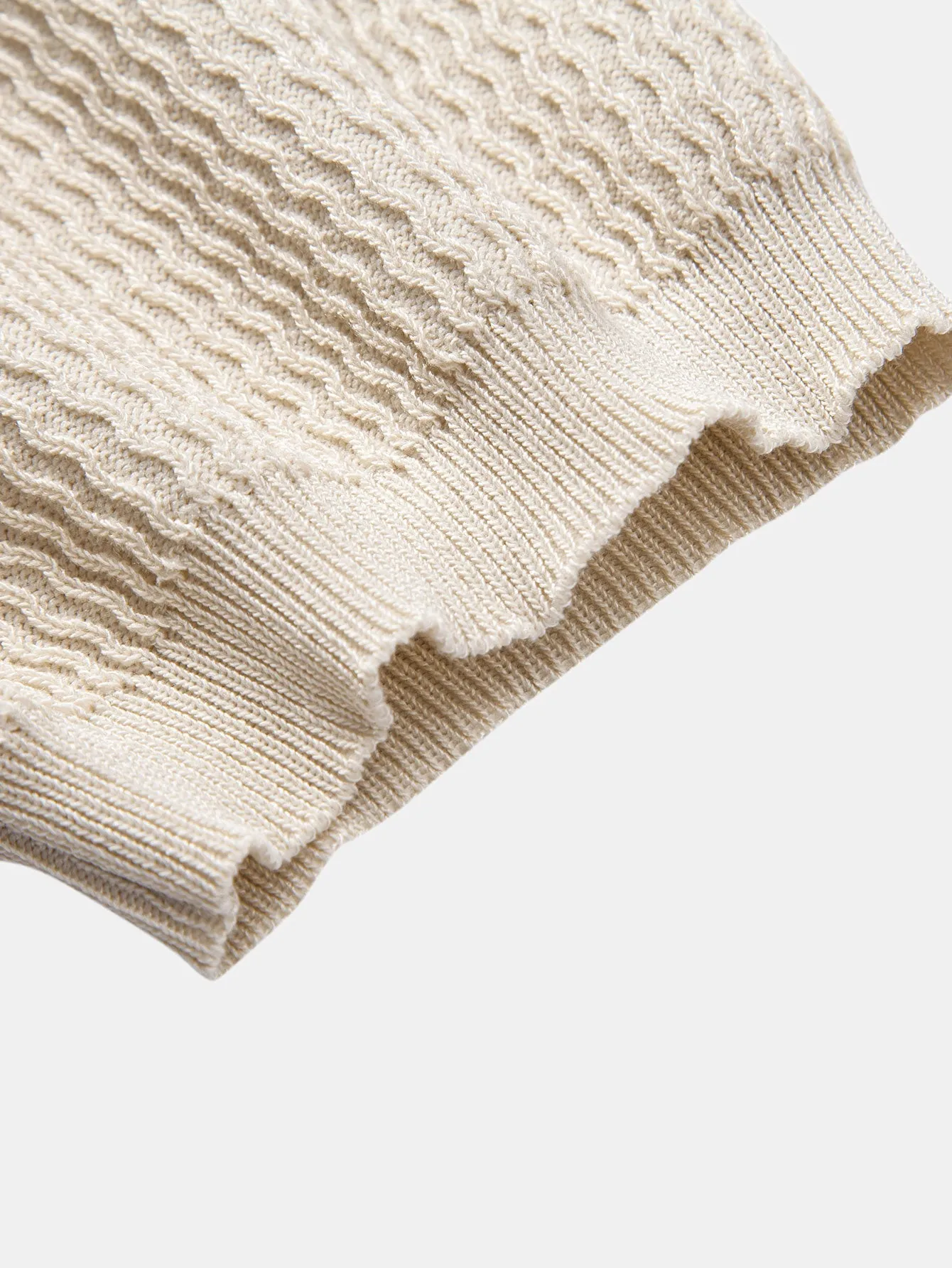 Wave Jacquard Knit V Neck Polo Shirt & Straight Leg Ribbed Pants