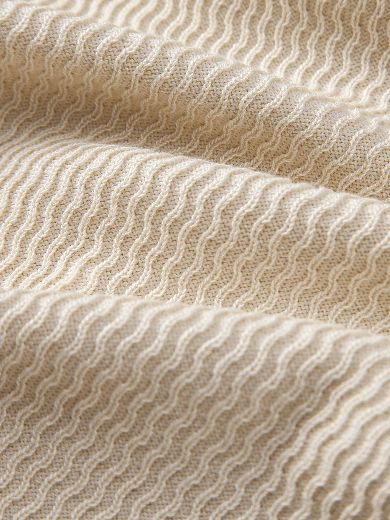 Wave Jacquard Knit V Neck Polo Shirt & Straight Leg Ribbed Pants